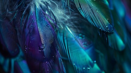 Wall Mural - close up of green purple and blue plumage (generative ai)
