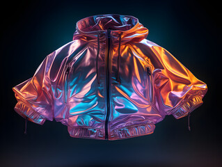 Wall Mural - Colorful Holographic Chrome Jacket with Glow Effect Isolated on Dark Background