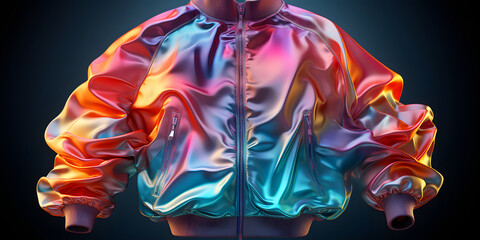 Wall Mural - Colorful Holographic Jacket Isolated on Dark Background