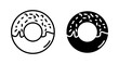 Doughnut Icon Set. Donut Food Snack Bitten Vector Symbol in a Black Filled and Outlined Style. Sweet Circle donuts Sign.