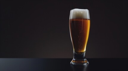 Poster - Full pint glass of beer with frothy head with copy space on dark background