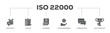 © lekira - ISO 22000 icons process flow web banner illustration of quality, management, standard, assurance, business, certification and service icon live stroke and easy to edit
