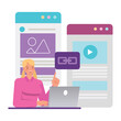 Web link illustration concept. Office woman working to create website. Business people character vector design. 