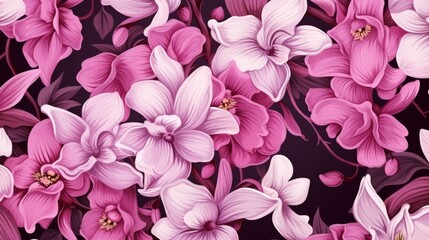 Wall Mural - Floral pink orchid flowers seamless pattern