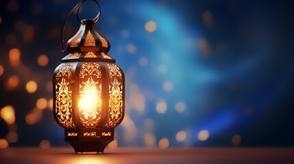 Sticker - Lantern on a dark background. Ramadan Kareem. 3D rendering