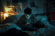 © dobok - boy sitting on a bed and typing on a mobile phone