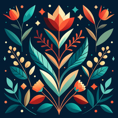 Poster - Floral elements intertwining with abstract shapes. vektor illustation