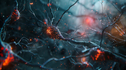 Poster - Nano Ai Robots working with neurons to enhance the brain and nervous system performance, futuristic Artificial Intelligence biotechnology for brain research and development  