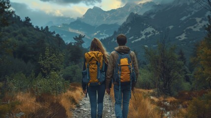 Canvas Print - A couple of people walking down a dirt road