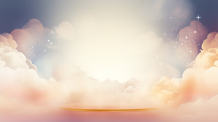Wall Mural - an empty golden podium on a cloudy background for the presentation of goods in watercolor style