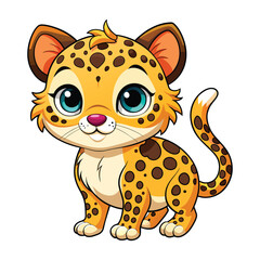 Wall Mural - Vector of cute Cartoon baby Leopard on white.