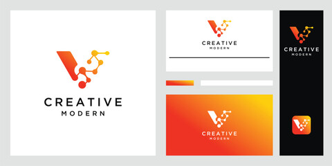 Modern meta ball ,molecule,  neuron, biotechnology  ,atom, DNA, initial letter V vector logo design