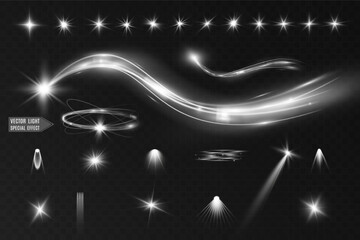 Wall Mural - Light white wave and spotlight shine effect,glow line sparkle shine. Silver white wavy effects.