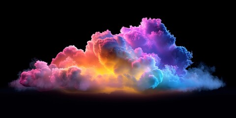 Wall Mural - 3d render, colorful neon cloud isolated on black background, Generative AI