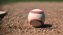 A Close Up View Of A Baseball On A Parched Field, Highlighting The Intricate Details Of The Ball Against The Backdrop Of A Hot, Dry Day