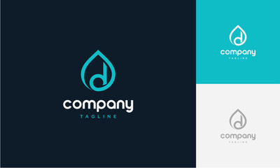 Fototapete - Water Drop Letter D lowercase initial Logo,Flat Vector Logo Design Ideas Template Element,creative shape abstract with drop water monogram logo