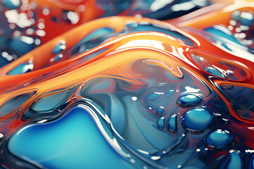 Poster - Multi-colored liquid particles dynamic flow. Fashionable liquid cap design, generated by AI. 3D illustration