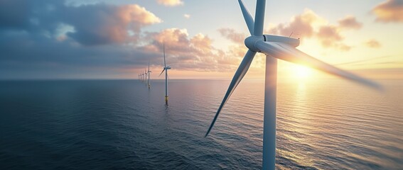 Offshore wind turbine generating eco-friendly power. Sustainable ocean energy