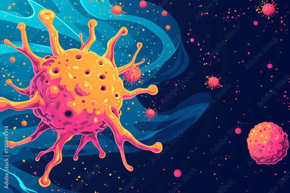 Tumor microenvironment background with cancer cells, T-Cells ...