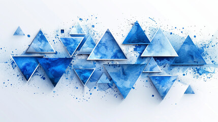 Abstract geometric background with blue and white triangles. White base. 