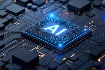Poster - Futuristic AI Protection: Shimmering CPU Icon
