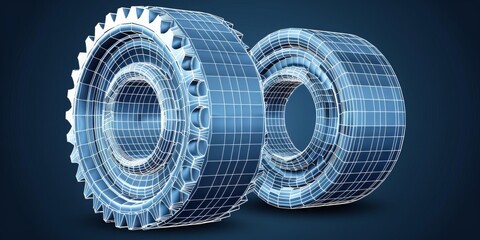 Aufkleber - Intricate Gear Mechanisms Detailed in a Technical Blueprint, Symbolizing Industrial Design and Mechanical Complexity, Generative AI