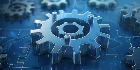Aufkleber - Intricate Gear Mechanisms Detailed in a Technical Blueprint, Symbolizing Industrial Design and Mechanical Complexity, Generative AI