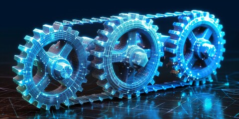 Aufkleber - Intricate Gear Mechanisms Detailed in a Technical Blueprint, Symbolizing Industrial Design and Mechanical Complexity, Generative AI