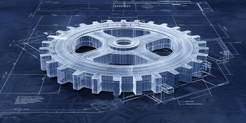 Aufkleber - Intricate Gear Mechanisms Detailed in a Technical Blueprint, Symbolizing Industrial Design and Mechanical Complexity, Generative AI