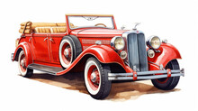 Red Classic Roadster With White Wall Tires Illustration. Wall Art Wallpaper