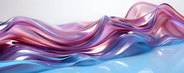 Wall Mural - Holographic Chrome Gradient Liquid Waves. Translucent Gradient Background