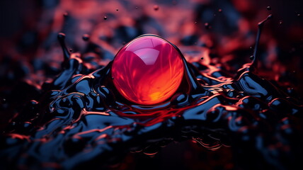 Poster - Drops oil different colors, splashes of water paint on dark background, macro. Oil refining industry, engine oil. 3d render