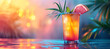 Summer cocktail typically involves refreshing and fruity beverage options that are enjoyed during the warmer months, bright background with palms leaves