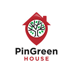 Wall Mural - pin green house logo design vector illustration