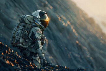 Wall Mural - Astronaut exploring a newly discovered alien planet
