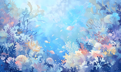 watercolour painting of the underwater ocean reef landscape, Generative AI