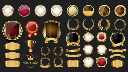 Wall Mural - luxury gold badge shield ribbon and laurel retro vintage collection