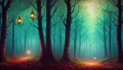 Wall Mural - Fantasy lights in the forest