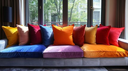 Wall Mural - Colorful pillows decorate the room's sofa