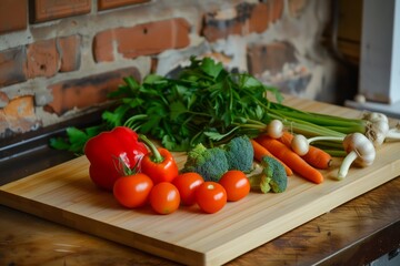 Wall Mural - bamboo cutting board with fresh veggies