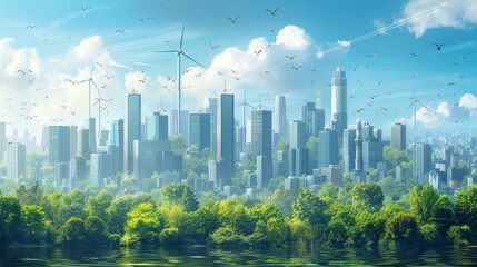 Wall Mural - Concept art of smart city powered by renewable energy sources emphasizing technology, innovation, and sustainability