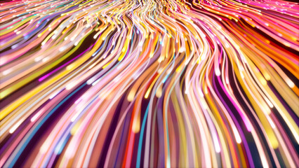 Wall Mural - Colorful light particle flow, beautiful wave line background, abstract art line flow. Used for event, design, covers, visual art, advertisement, stage background.