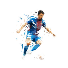 Poster - Football player, soccer, isolated low poly vector illustration. Geometric team sport athlete