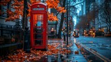 Fototapeta Fototapeta Londyn - The red phone booth in the middle of urban street