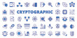© Bezvershenko - Cryptographic icons in line design, blue. Cryptographic, encryption, security, cryptography, code, business isolated on white background vector. Cryptographic editable stroke icons.