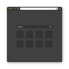 Fototapete - Blank web browser window with toolbar and search field. Modern website, internet page in flat style. Browser mockup for computer, tablet and smartphone. Adaptive UI, dark mode. Vector illustration
