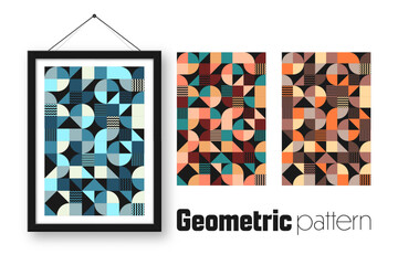 Wall Mural - picture frame with geometric trendy pattern. modern background, simple elements. retro texture, basi
