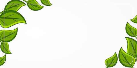 earth day background with green leaf pattern corners, free copy space. Template for banner, poster, social media, web.