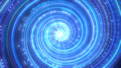 Wall Mural - Blue galaxy spiral Lines, shine spiral particle stripes, circular particle light rotation background. Used for event, design, covers, visual art, advertisement, stage background.