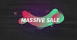 Image of massive sale text in white over green to red shapes on grey flickering background